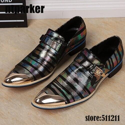 Ntparker Luxury Fashion Men Oxfords Shoes Genuine Leather Shoes Mens Formal Business Shoes Gold Iron Toes, EU38-46