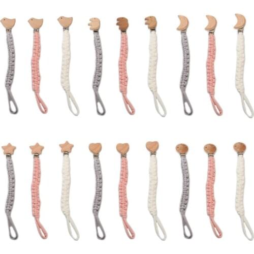 Baby Pacifier Clip Chain Holder Beech Wooden Teether Teething Soother Molar Toy
