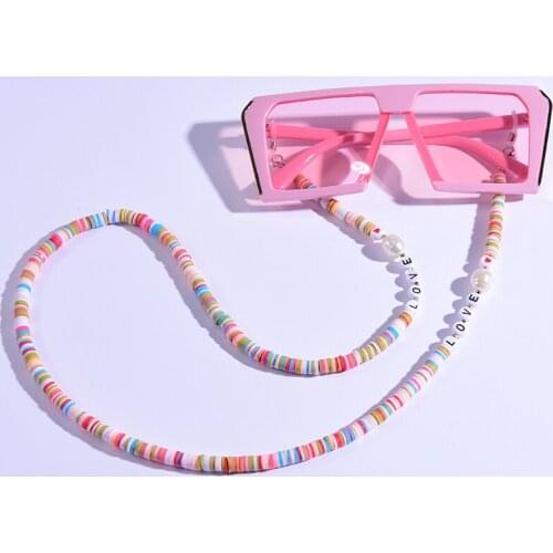 Rainbow Soft Clay Face Mask Chain Jewelry Glasses Chain Womens 2021 Fashion Friendship Love Letter Sunglasses Glasses Lanyard