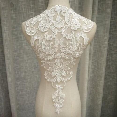 1 Piece 32*53cm Ivory Floral Lace Applique Embroidery Large Patches Wedding Veil DIY Sewing Craft Free Shipping