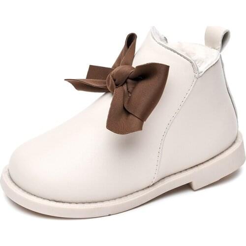 Baby Boots Autumn Winter New Fashion Ankle Shoes Girls Bow Leather Kids Boot Plush Cotton Shoes E220