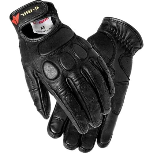 E-RIIL Classic Vintage Leather Motorcycle Gloves Mens Touch Screen Full Finger Glove Motorbike Motocross motorcycle accessories