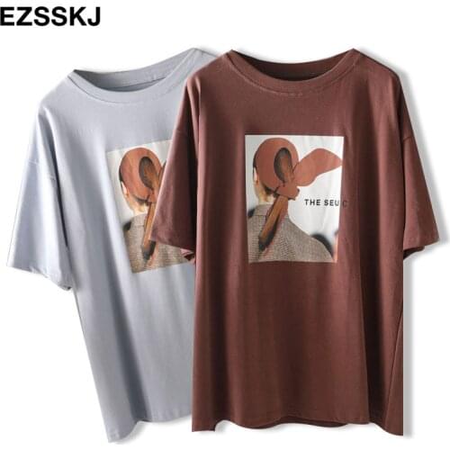 Oversized t-shirt women graphic tees women summer o-neck cotton t-shirt casual Printed T-shirt black blue girls tees
