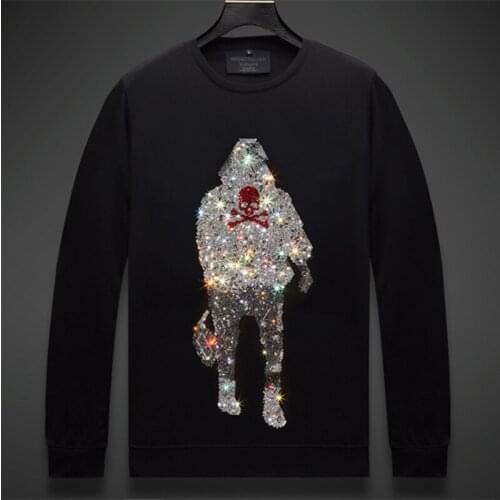 Europe and the United States large size slim long sleeve T-shirt mens new cotton hot drilling design best selling