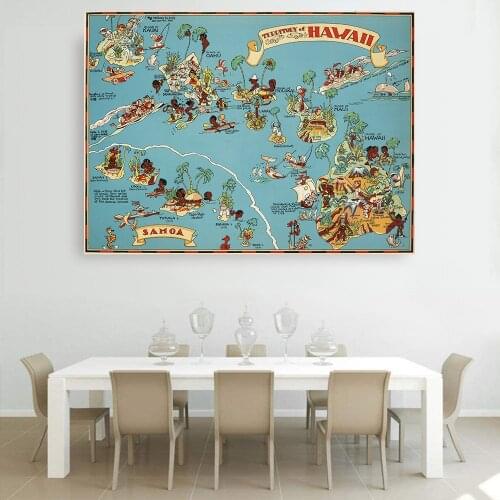 Citon Canvas Art Oil Painting Vintage Funny Map United States Artwork Poster Picture Modern Wall Decor Home Decoration Gifts