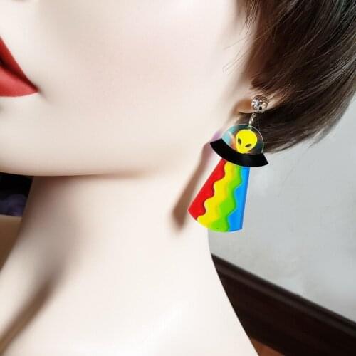 Interesting personality acrylic earrings female 2020 new funny alien flying saucer Halloween earrings