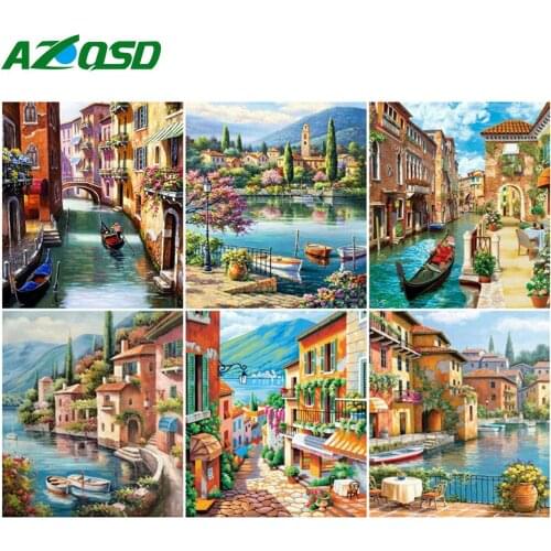 AZQSD Painting By Number Venice City Acrylic Frame Wall Art Coloring By Number On Canvas Handpainted Unique Gifts