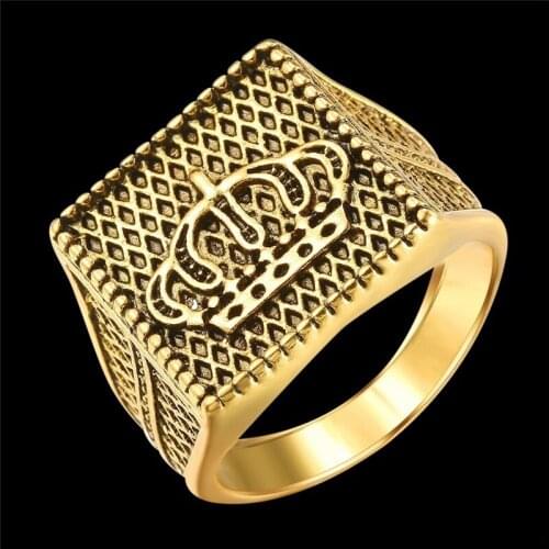 Classic Retro Golden Three-Dimensional Crown Rings For Women Party Wedding Jewelry Male Hand Accessories Size 6-13