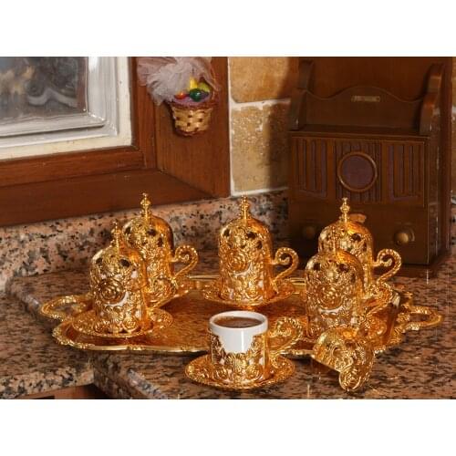 Six Person New Gullu Pleasure Coffee Set 4 Different Color Option High Quality Plated 245