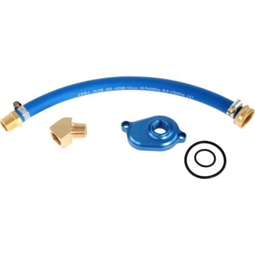 6.0L Powerstroke Oil Cooler Flush Kit with Blue Aluminum Flush Adapter Fit For Ford 2003-2010 Diesel Engine