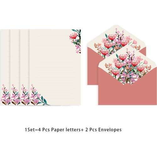 Flower Pattern Envelopes 2pcs Envelope 4pcs Writing Paper Wedding Party Greeting Card Envelope Office School Supplies