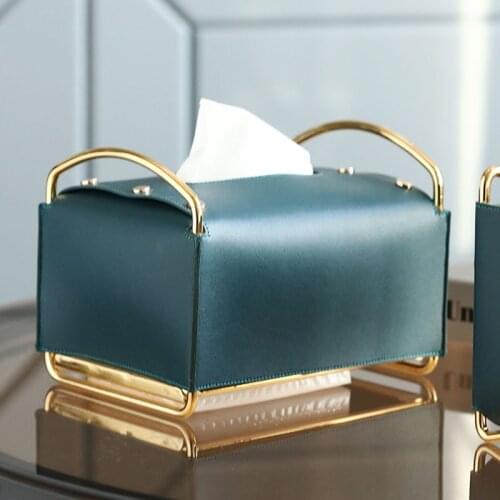 Creative Luxury Living Room Coffee Table Tissue Box Restaurant Hotel Desktop Decoration Green Leather Tissue Box Home Decoration