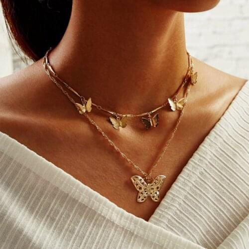 Fashion Boho Butterfly Choker Necklace For Women Gold Color Clavicle Chain Pendant Statement Metal Jewelry Summer Party Gifts