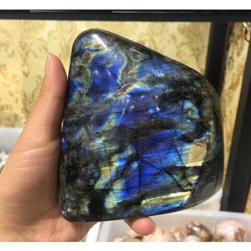 MOKAGY 1.2KG-1.55KG Natural Labradorite Quartz Stone Large Crystal Decorations 1pc