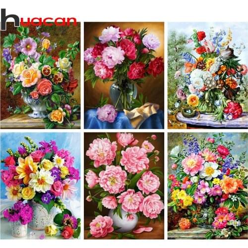 Huacan Diamond Painting Peony 5D DIY Diamond Embroidery Flower Art Kits Mosaic Handmade Gift New Arrival