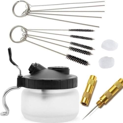 14-in-1 Airbrush Cleaning Kit | Cleaner Set with Glass Pot, Stainless Steel Holder, Needle and Brush Accessories