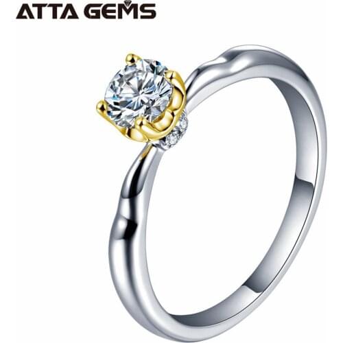 ATTAGEMS 18K Yellow Gold Moissanite Wedding Ring 0.3ct D Color Moissanite Diamond Solitaire Engagement Rings For Women