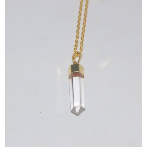 Natural Clear Crystal Quartz Chain Necklace women Gold Cap Rock Hexagonal Column Handmade Point Pendant necklace for female
