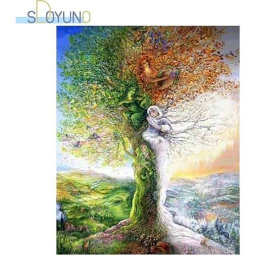 SDOYUNO 60x75cm Paint By Numbers Landscape DIY Painting By Numbers On Canvas Tree Frameless Digital Hand Painting Unique Gift