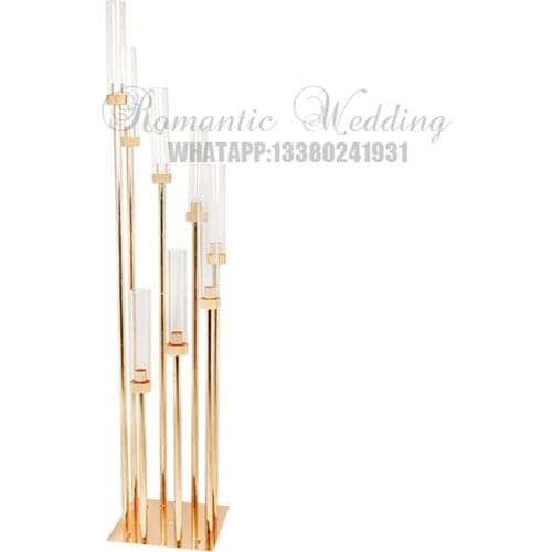 Modern 8 heads Golden Metal Candlesticks 39inches tall stylish gold Candle Holder for Home Party Dec