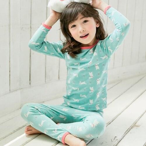 Baby Girl Rabbit Cartoon Sweatshirt Soft Cotton Pink Green Pajamas Animals Sleepwear Kids Long Sleeve Clothes Set