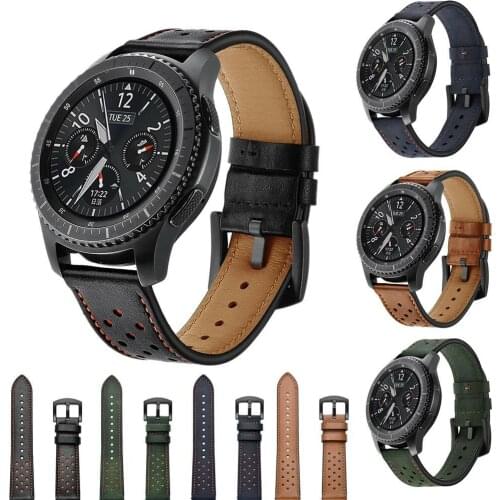 T-AMQ 22mm Genuine Leather Watch Band Men Wristwatch Strap Bracelet Brown Black Green For Samsung Gear S3 Frontier/Classic -12