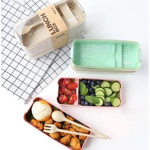 3 Colors Microwave Three-layer Lunch Box Wheat Straw Dinnerware Food Storage Container Kids School Office Portable Bento Box