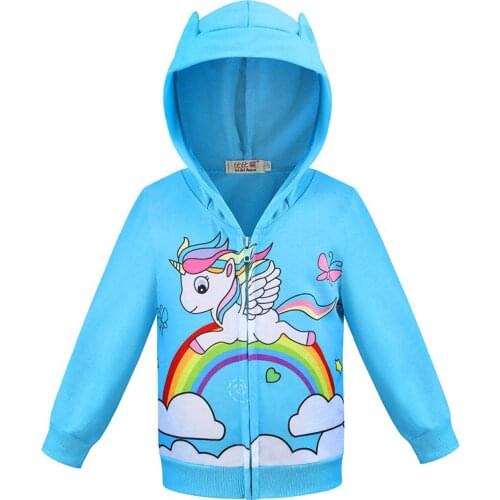 Spring Unicorn Girls Windbreaker Coat Pure Cotton Kids Hooded Sweatshirt Outwear Birthday Present 2-7 Years Children Clothing