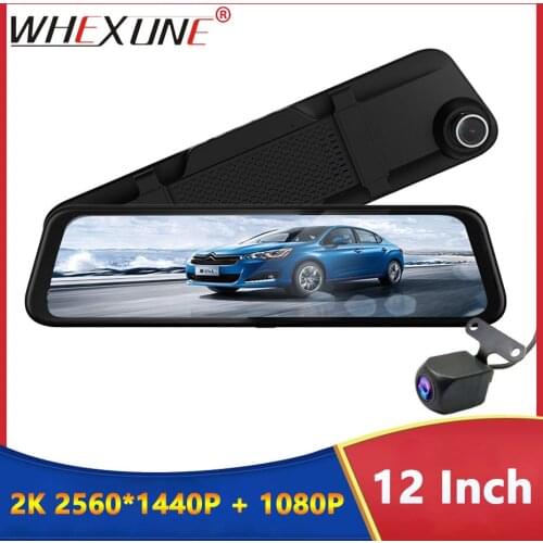 WHEXUNE Car Dvr 12Inch Stream Media RearView Mirror 2K Night Vision Video Recorder Auto Registrar support 1080P Rear View Camera