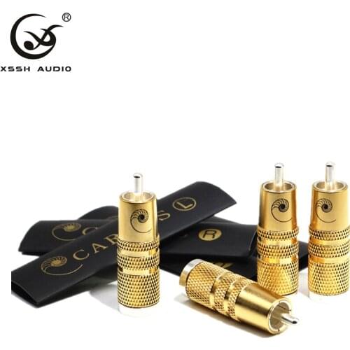 XSSH audio hifi 4pcs RCA + 4pcs heat shrinkable tube Brass Copper Plating Silver Audio Video RCA Connector rca pulg