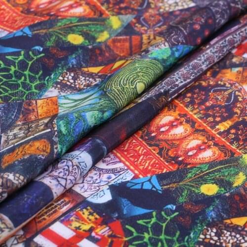 1 Meter Colorful Summer Printed Graffiti Crepe De Chine Shirt Dress Mulberry Silk Fabric