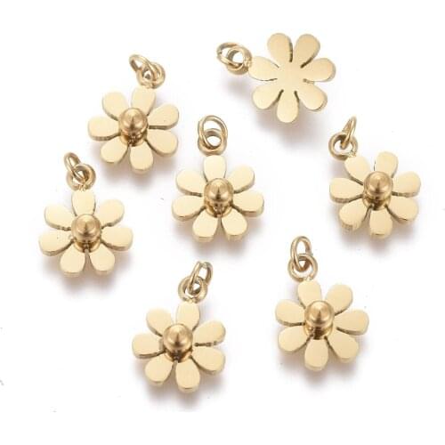 10pcs Golden Stainless Steel Flower Charms with Jump Ring Charms for DIY Jewelry Making Earrings Necklace Findings 10x7.5x3mm