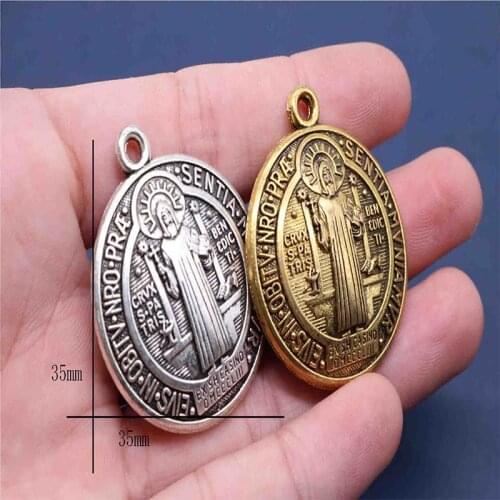 20 Pieces / Ball Religious Saint Benedict Medal, Ancient Color Saint Benedict Medal Pendant Holder