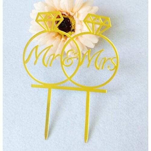 3pcs Gold mirror Acrylic cake topper Mr&Mrs wedding rings