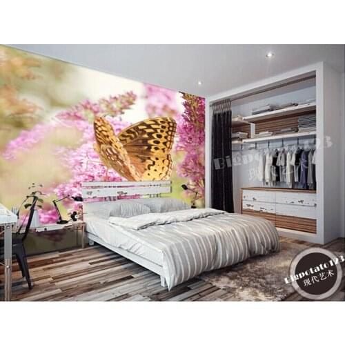 The custom 3D murals, Butterfly on the flowers , the living room sofa TV wall bedroom background wall paper