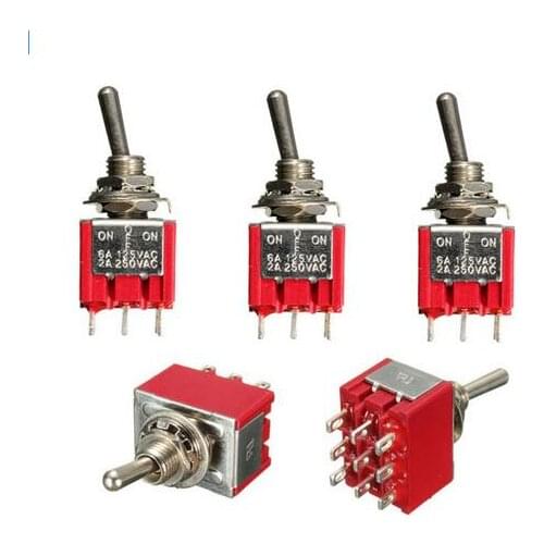 5Pcs 3PDT ON/OFF/ON 3 Position 9 Pins Mini Toggle Switch 6A 125VAC/2A 250VAC Car Boat Low Price red MTS-303