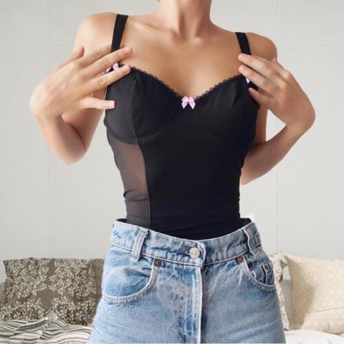 70% Dropshipping!!Sleeveless Mesh Patchwork Camisole Women See Through Bowknot Vest Top for Party