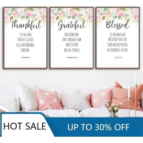 Bible Verses Prints Christian Wall Art Canvas Painting Posters Colorful Flowers Blessed Quotes Wall Decor Pictures Home Room De