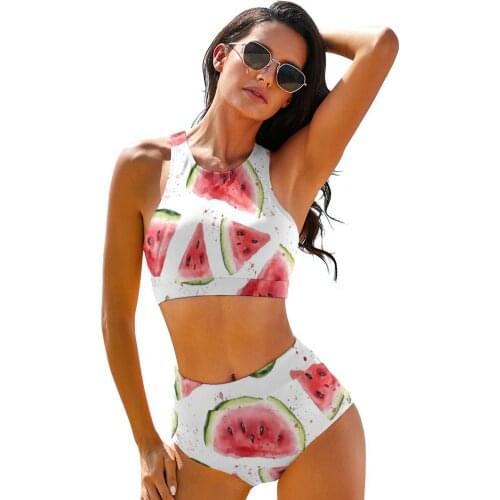 Watermelon Bikini Swimsuit High Leg Wholesale 2 Piece Swimwear Women Fancy Swim Bathing Suit