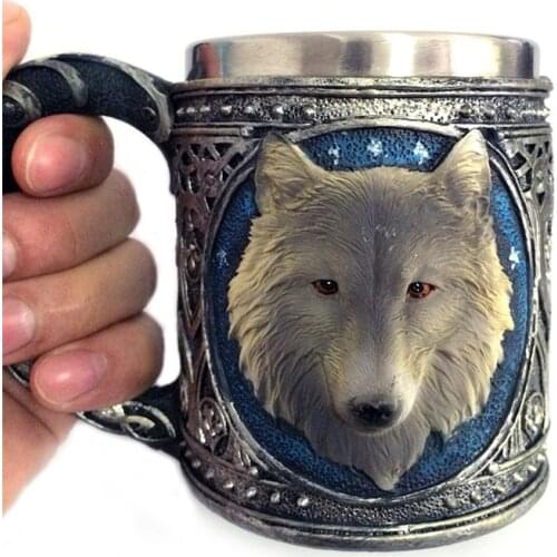 150ml/450ml Resin 3D Wolf Totem Red Wine Glasses 18/8 Stainless steel Liner Coffee&Tea Mug Travel Beer Cups Champagne Goblet