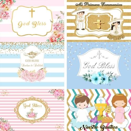 Holy Communion Party Backdrop Happy Christening Decorations Baptism Banners Dessert Table Photo Background God Bless Photo booth