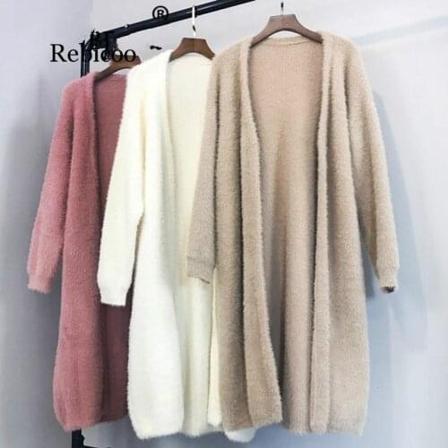 Loose Faux Mink Velvety Sweater Solid Color Cardigan Casual Warm Women Outerwear Plus Size Elegant Knitting For Female