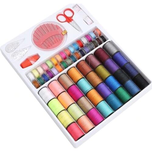 64 Pcs/set Spools Assorted Sewing Threads Colored Dayed Apparel Fabric Wire Tools Kit with Needle Ruler Scissors