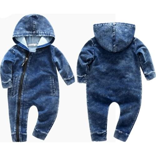 New Spring Autumn Baby Boy Girls Long Sleeve Hooded Zipper Rompers Demin Cotton Newborn Baby Clothing Jumpsuit Outfit Clothes