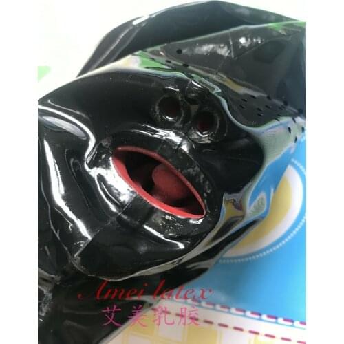 Latex Mask Mesh Eyes WITH RED TEETH AND NOSE TUBE