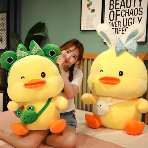 25cm-70cm Kawaii Frog/Rabbit Headband Duck Plush Toy Cross Dress Soft Stuffed Cartoon Doll Party Decor Birthday Gift For Child