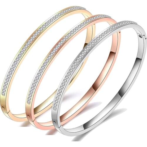 Modyle Fashion Jewelry Bangle Bracelets With Crystal Rhinestone Pave Stainless Steel Bangle For Women Accessories
