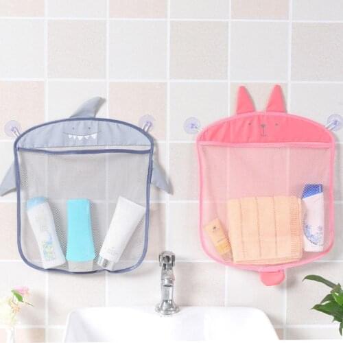 Cartoon Bear Shark Baby Bath Suction Cup Hanging Storage Bag Mesh Pouch Organizer