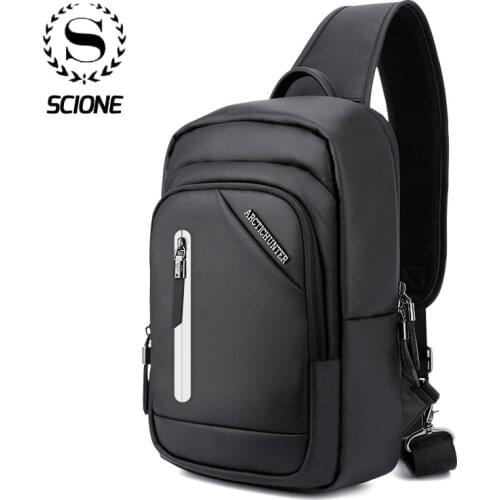 Scione Men Solid USB Charging Chest Bags Reflective Strip Bag for Men Waterproof Korean Casual Safe Large For Travel Business