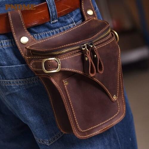 Retro crazy horse cowhide mens waist pack casual high-quality natural genuine leather motorcycle belt bag runner phone bag